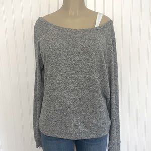 Super Soft Deep Scoop or Off Shoulder Heather Grey Loose Fit Long Sleeve Top L
